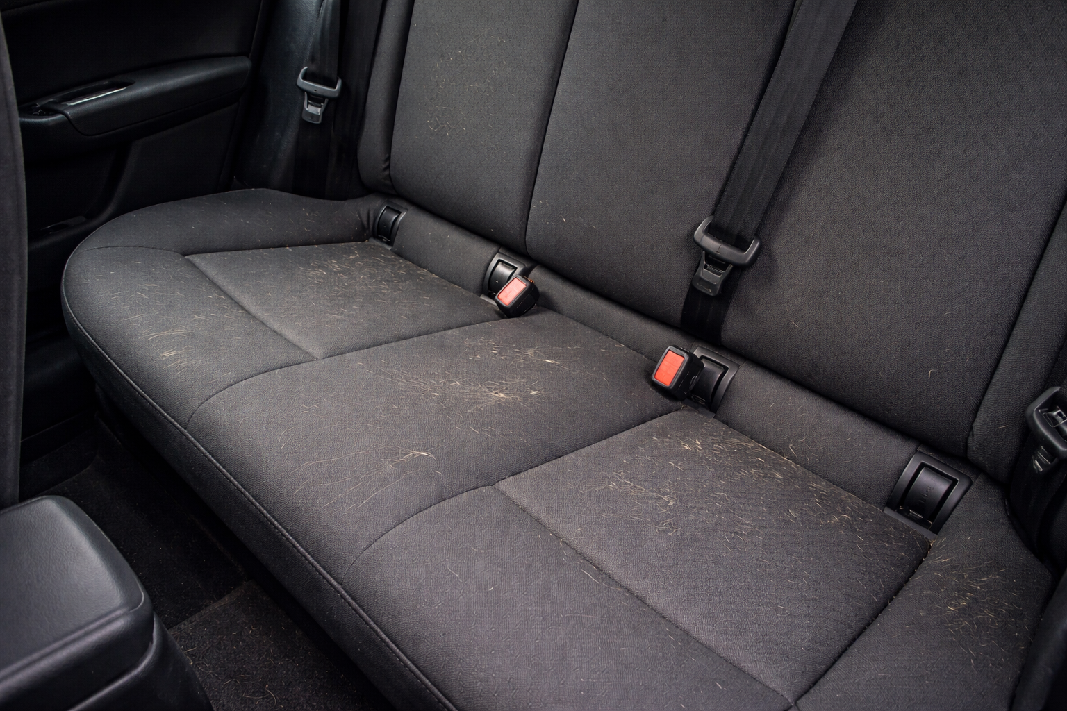 Bagsæde med hundehår og slid